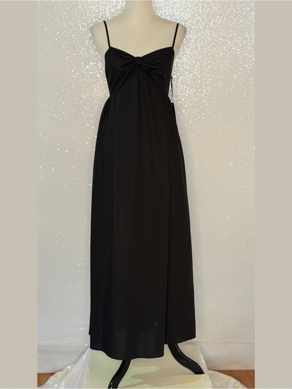 1.STATE Bow Front Cotton Midi Dress Black Lightweight Women’s Size Medium NWT - Picture 11 of 14